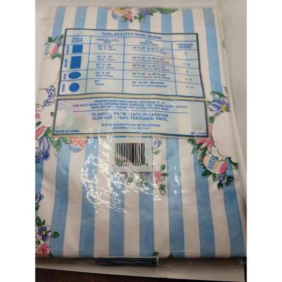 Vintage Easter Vinyl Flannelback Tablecloth 52x70 Oblong Bunny Spring Floral NIP - Picture 2 of 4